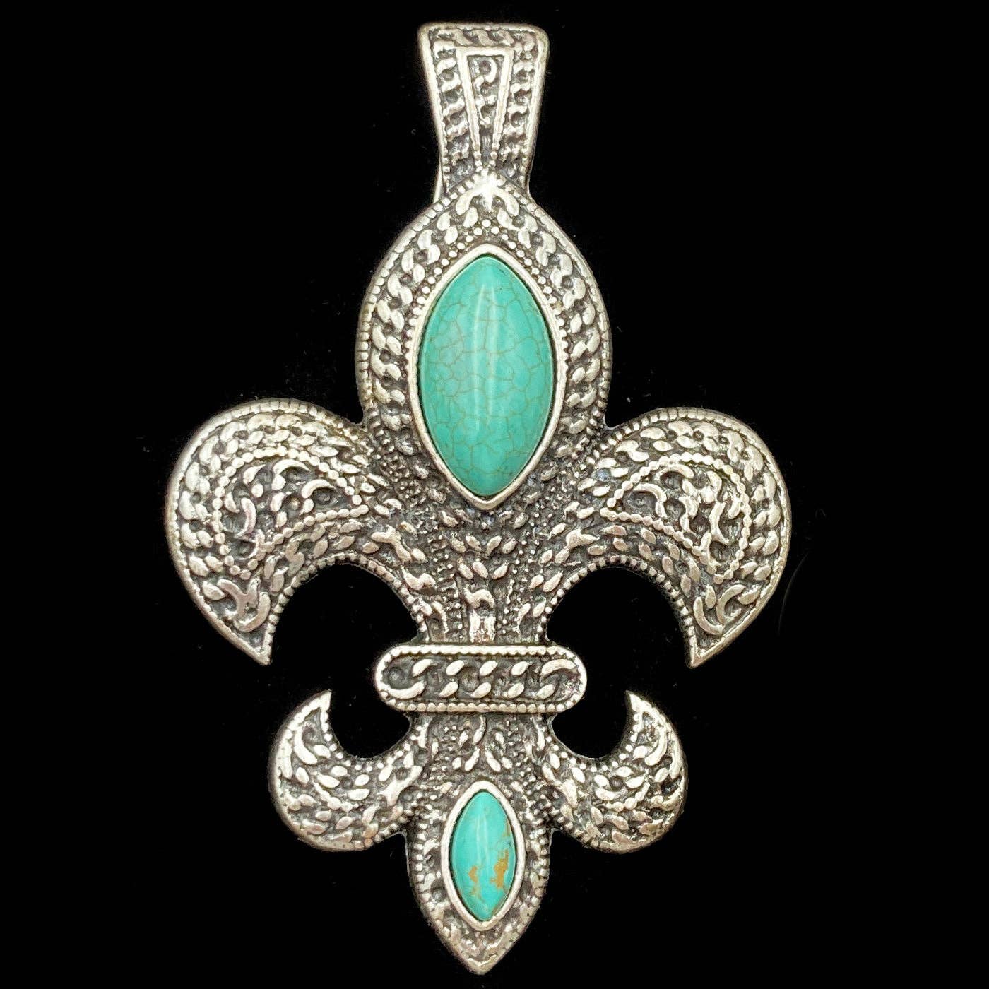 Lunar Deer - Fleur De Lis Western Rhinestone Turquoise Magnetic Pendant - Turquoise only