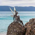 Brown Flower Fairy Statue Angel Wings Miniature Garden - 7''