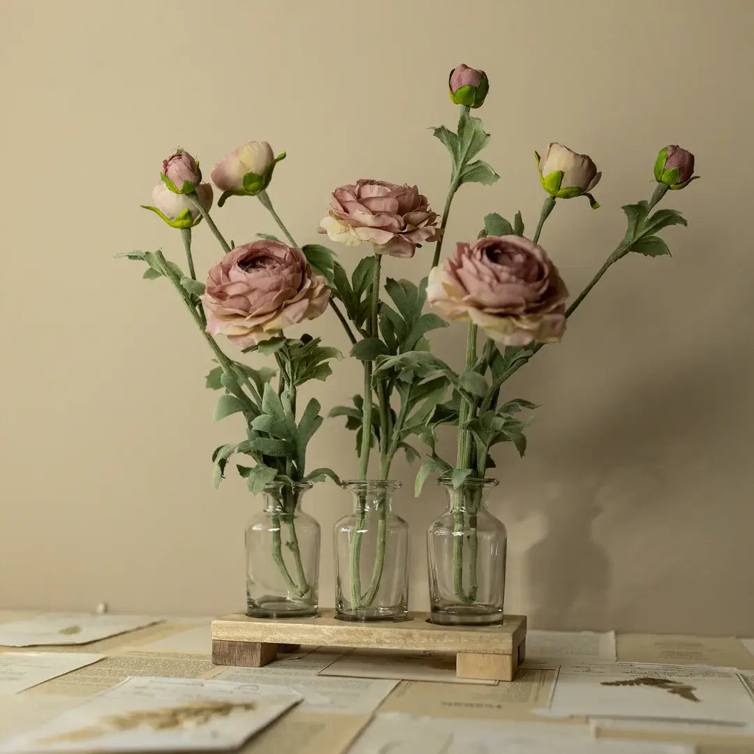 Foreside Home & Garden - Hazel 3 Glass Bud Vase With Wood Tray