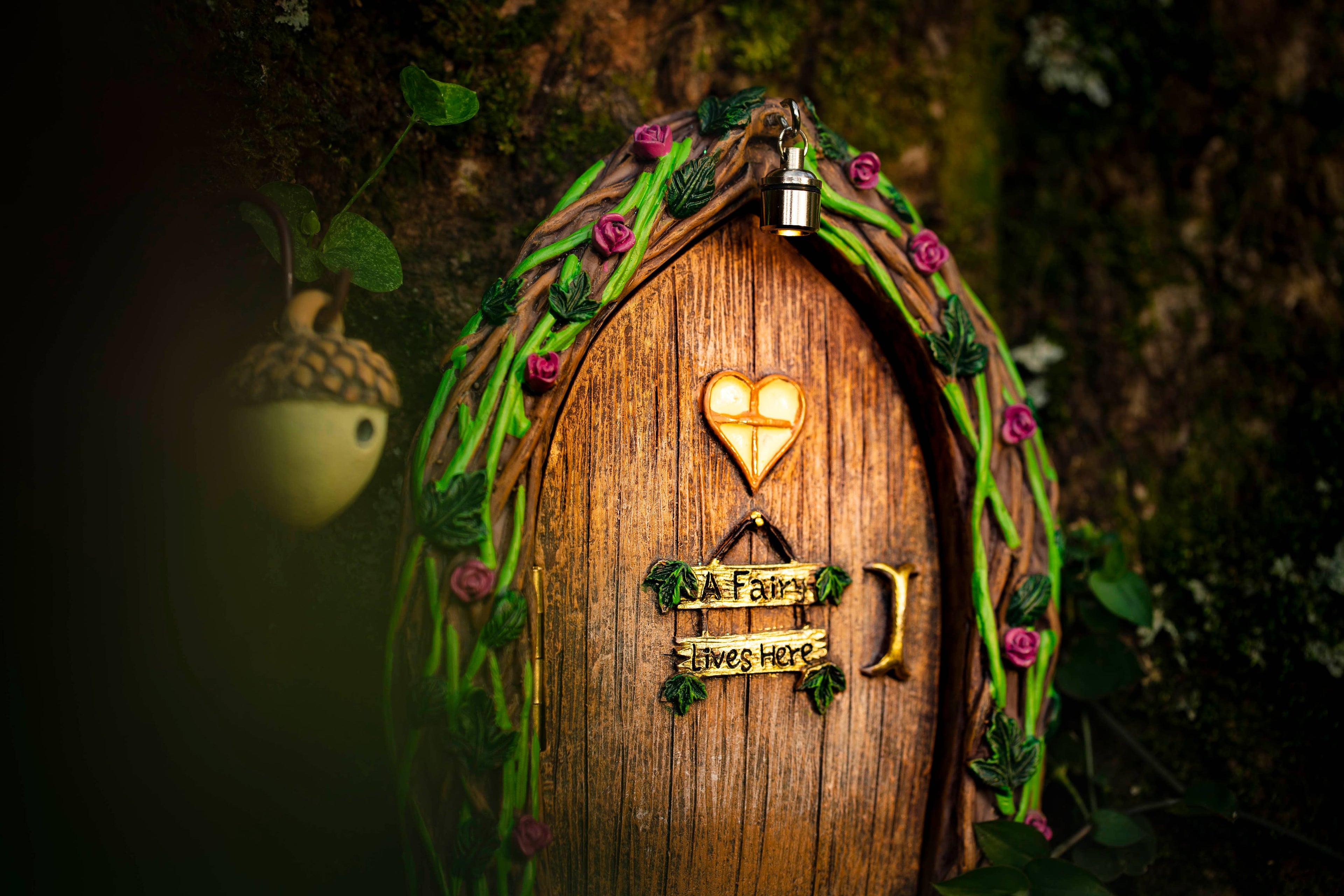 Tree Poetry - Opening Fairy Door and Window for Trees with Light yard art