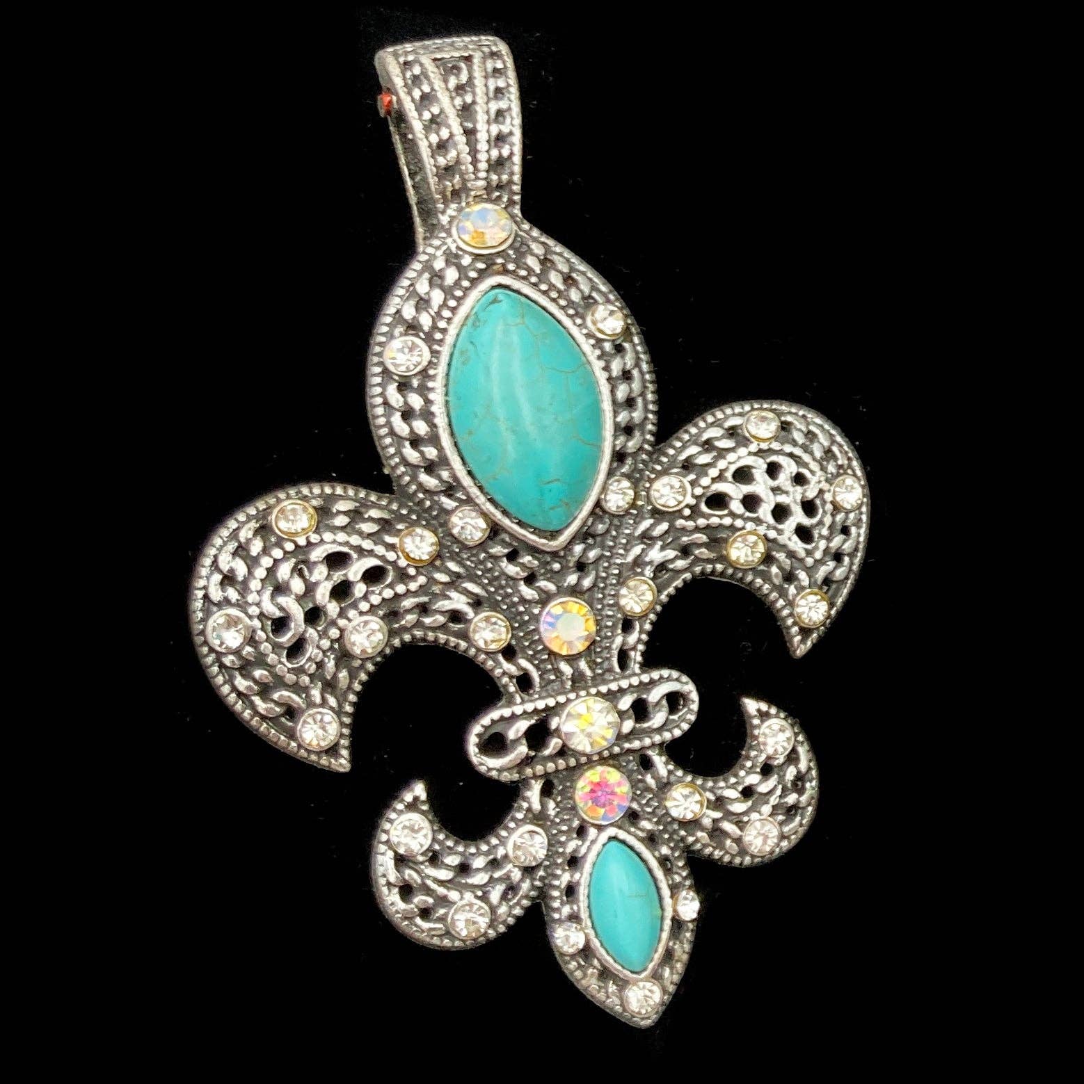 Lunar Deer - Fleur De Lis Western Rhinestone Turquoise Magnetic Pendant - Turquoise only