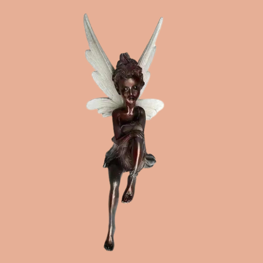 Brown Flower Fairy Statue Angel Wings Miniature Garden - 7''