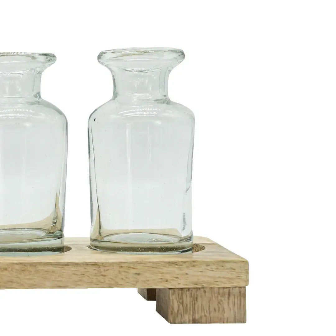Foreside Home & Garden - Hazel 3 Glass Bud Vase With Wood Tray